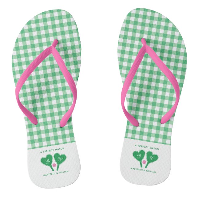 Chinelos Preppy Green and Pink Wedding Pickleball (Pé da cama)