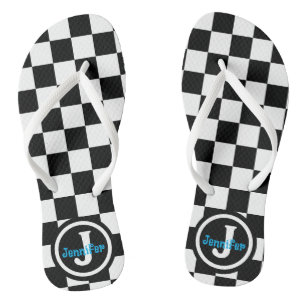 Chinelos Preto e Branco Xadrez Personalizado