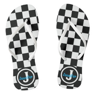 Chinelos Preto e Branco Xadrez Personalizado