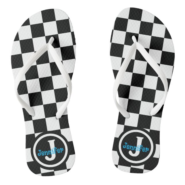 Chinelos Preto e Branco Xadrez Personalizado (Pé da cama)
