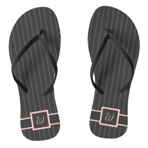 Chinelos Pretos com Pinstripes Rosa