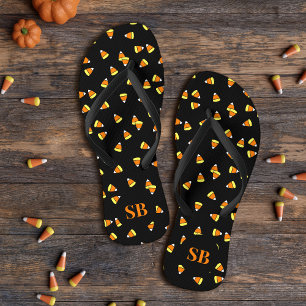 Chinelos Pretos Monogramados de Milho Doce Hallowe