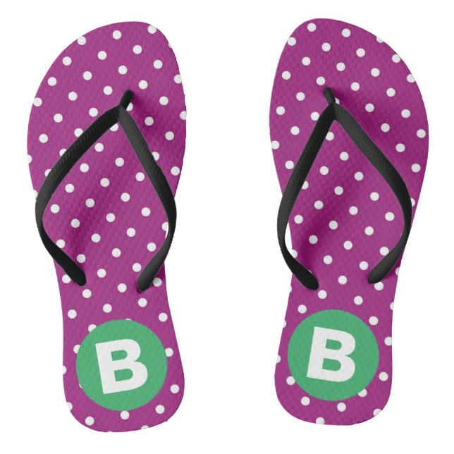 Chinelos Purple Polka Dot Pattern Green Monogram (Pé da cama)