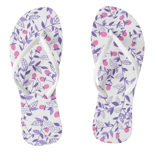 Chinelos Rabiscos flóricos cor-de-rosa e violeta (Pé da cama)