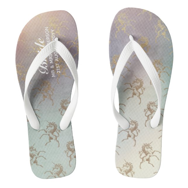 Chinelos Rainbow Unicorn Weds Flipflops BRIDE Dourado (Pé da cama)