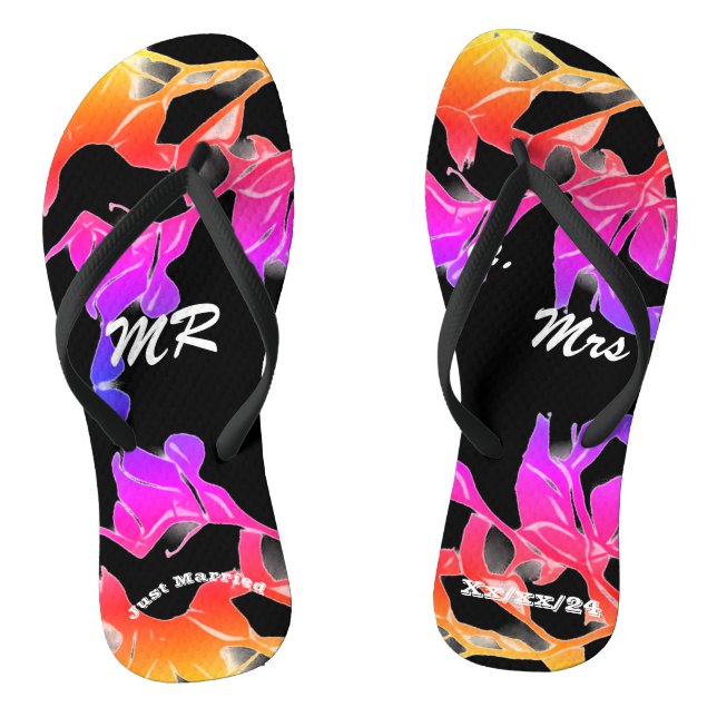 Chinelos Recem casados Preto Colorido (Pé da cama)