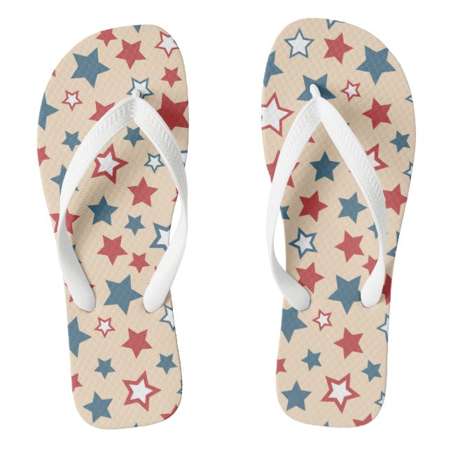 Chinelos Red and Blue Stars, 4th of July, Beige Background (Pé da cama)