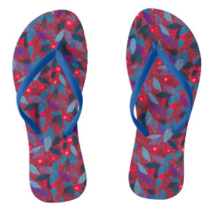 Chinelos Red Berries Padrão Floral Mínimo Botânica Simpl