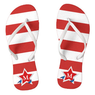 Chinelos Red Stripes e estrelas com seu monograma