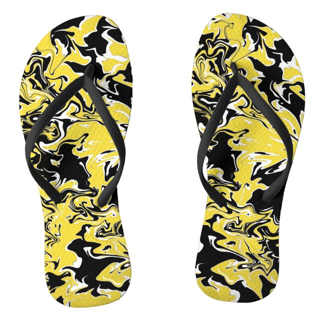 Chinelos Redemoinhos de Preto, Branco e Amarelo (Pé da cama)