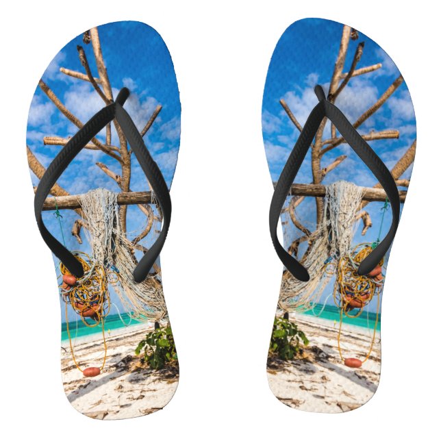 Chinelos Redes de pesca que secam na praia (Pé da cama)