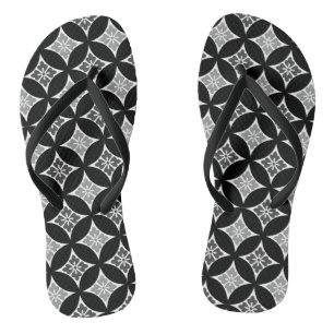 Chinelos Remessa com Motif Flor, Preto, Branco e Cinza