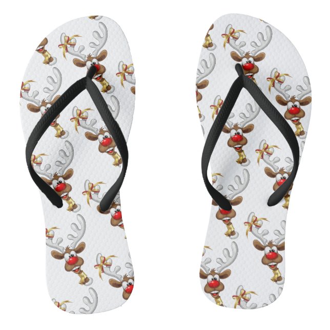 Chinelos Rena Fofa Espiando Meme de Natal (Pé da cama)