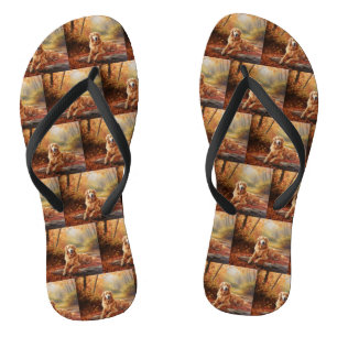 Chinelos Retriever de ouros no outono Folhas caem inspiraçã