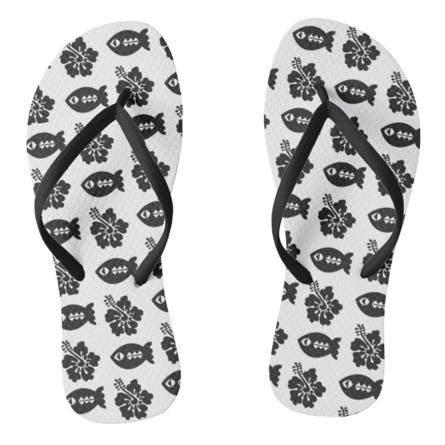 Chinelos Retro Tiki Black and White Pattern (Pé da cama)