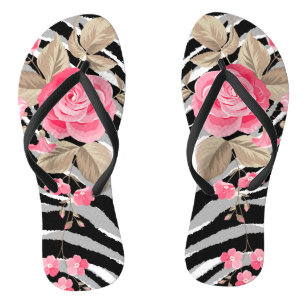 Chinelos Rosa Floral de Tigre Rosa Elegante de Luxo