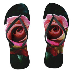 Chinelos Rosa vermelha pintada a óleo