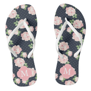 Chinelos Rosas cor-de-rosa e azuis, monogramas