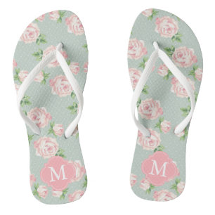 Chinelos Rosas cor-de-rosa e minúsculo, monogramas