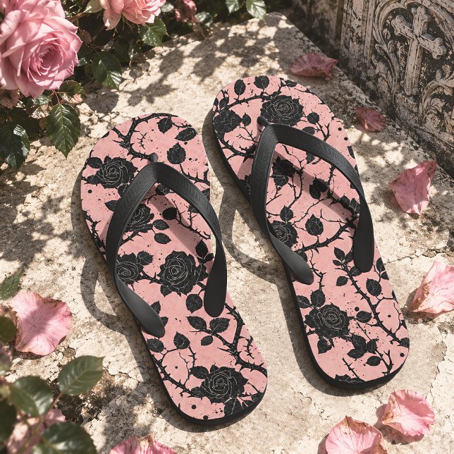 Chinelos Rosas de Cemitério Gótico Rosa e Preto (Criador carregado)