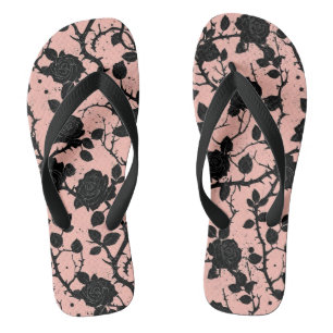 Chinelos Rosas de cemitério preto e rosa gótica