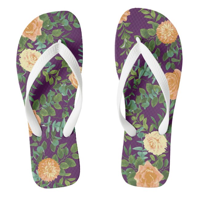 Chinelos Rosas Florais De Casamento Pêssego Roxo (Pé da cama)