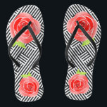 Chinelos Rosas vermelhas de faixas brancas pretas<br><div class="desc">CHINELOS para MULHERES ou HOMENS com um desenho personalizado de rosas vermelhas sobre um fundo de faixas de diagonal em preto e branco. Diversão para todos os dias ou visto a uma festa do Dia Derby, chá de panela ou diversão para presente de noiva. CORRESPONDENDO a itens na nossa loja....</div>