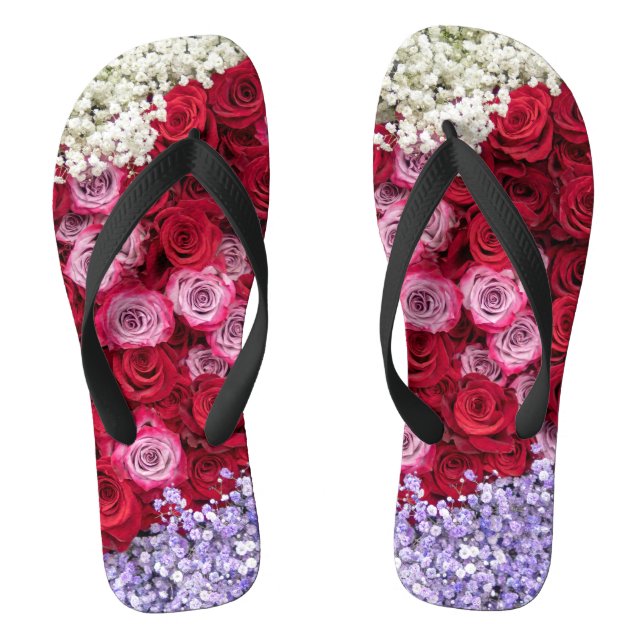 Chinelos Rosas Vermelhas e Rosas com Gipsófila Colorida (Pé da cama)