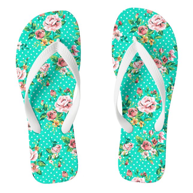 Chinelos Rosas Vintage Polkadots Brancos Padrão Whimsical (Pé da cama)