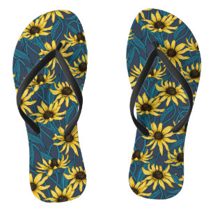 Chinelos Rudbekia amarela no marinho