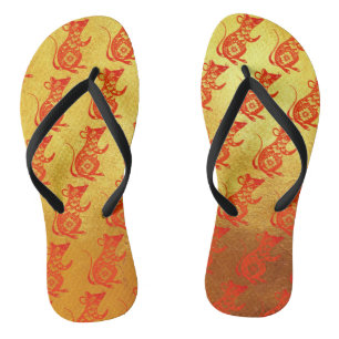 Chinelos Sacudir de Cortes Vermelhos de Ano Rato Chinês - 