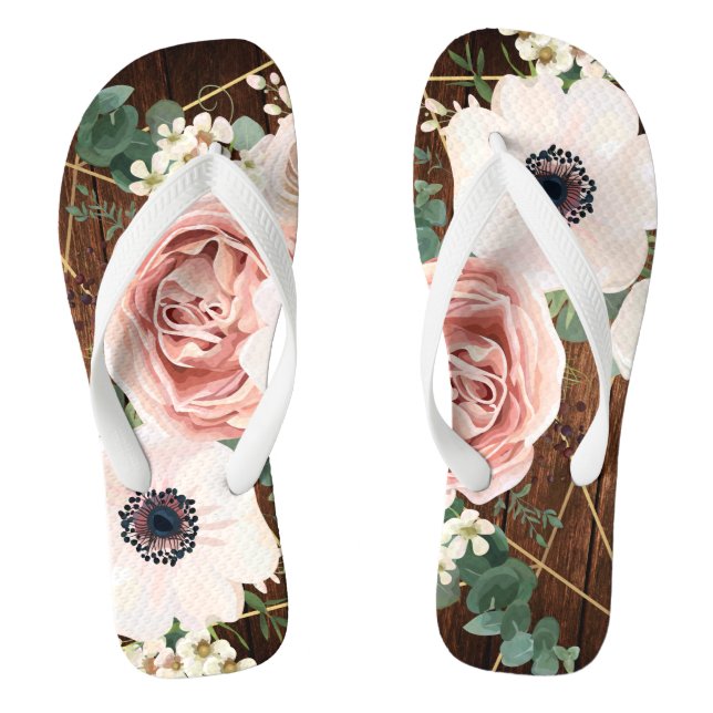 Chinelos Sandais Flipflop Personalizados - Rosa Geométrica (Pé da cama)