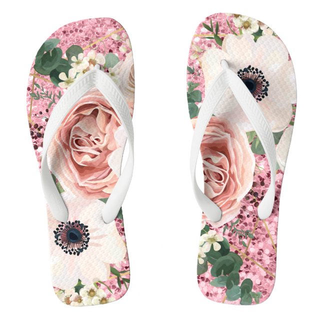 Chinelos Sandais Flipflop Personalizados Rosa geométrica Do (Pé da cama)