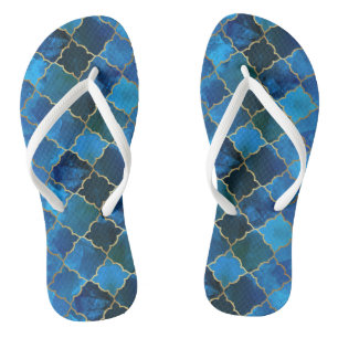 Chinelos Sapphire Gemstone e Dourado padrão do Azulejo marr