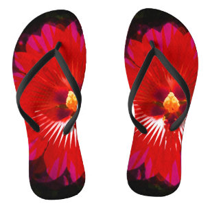 Chinelos Scarlet Bloom: Red Hibiscus Kaleidoscope