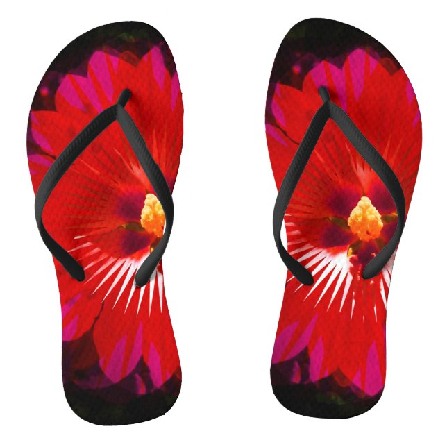 Chinelos Scarlet Bloom: Red Hibiscus Kaleidoscope (Pé da cama)