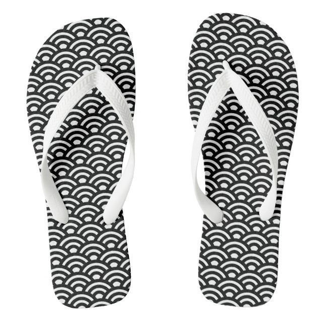 Chinelos Seigaiha, Ondas, Japonês, Preto e Branco (Pé da cama)