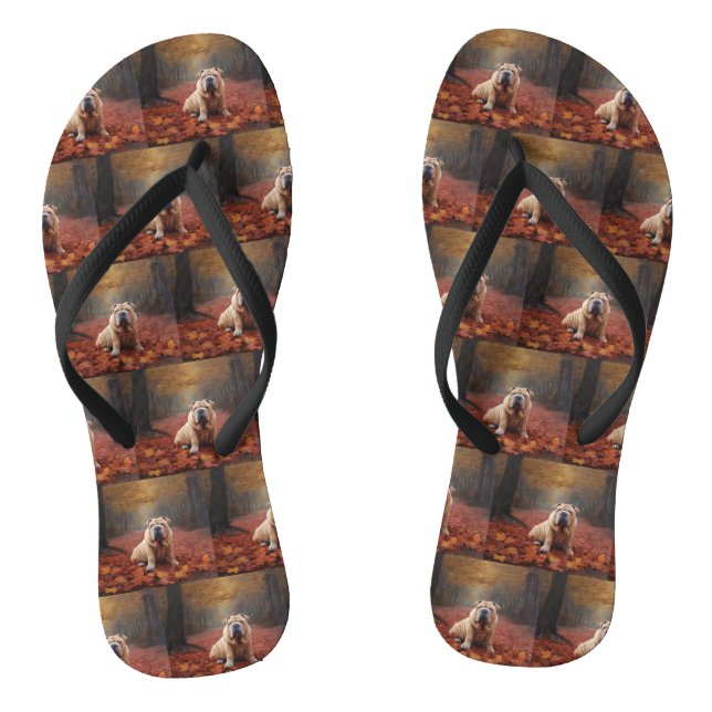 Chinelos Shar Pei no Outono Folhas Caem Inspiram (Pé da cama)