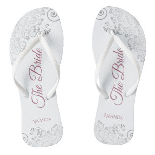 Chinelos Silver Lace & Dusty Rosa Script O Casamento Noivo