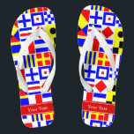 Chinelos Sinalizadores de Sinal Náutico Coloridos Monograma<br><div class="desc">Sinalizadores de Sinal Náutico Coloridos com Rótulo de Fita Monograma de Nome Vermelho Personalize isso com seu nome, monograma ou outro texto. Você também pode alterar a fonte, alterar o tamanho da fonte e a cor da fonte, mover o texto, adicionar campos de texto adicionais etc. Quer ver isso em...</div>