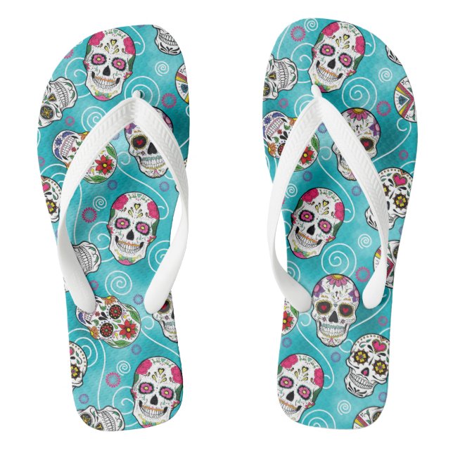 Chinelos Skulls and Swirls Turquoise ID725 (Pé da cama)