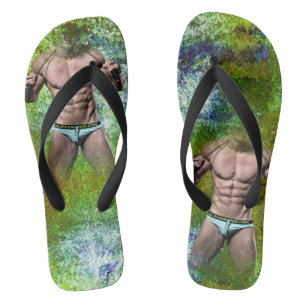 Chinelos SlipperyJoe's homem musculoso branco sexy speedo p