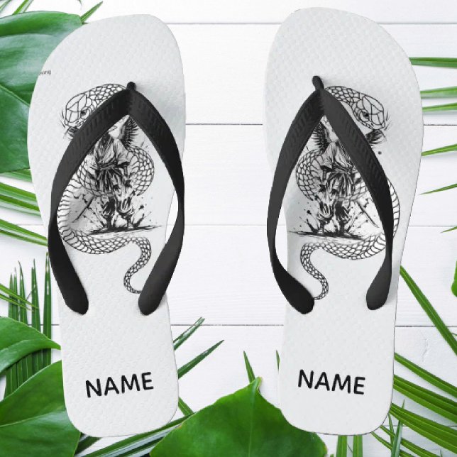 Chinelos Snake Skull Flip-Flops – Gothic Tattoo Style Shoes (Criador carregado)