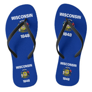 Chinelos Straps delgados de adultos com Flag de Wisconsin,