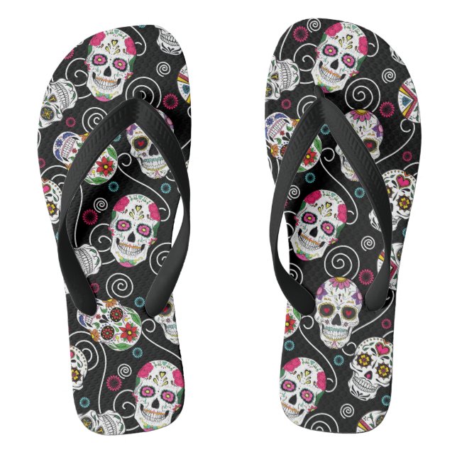 Chinelos Sugar Skulls and Swirls Black ID725 (Pé da cama)