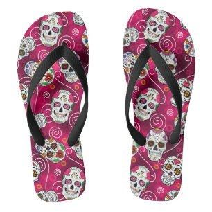 Chinelos Sugar Skulls and Swirls Rosa Red ID725