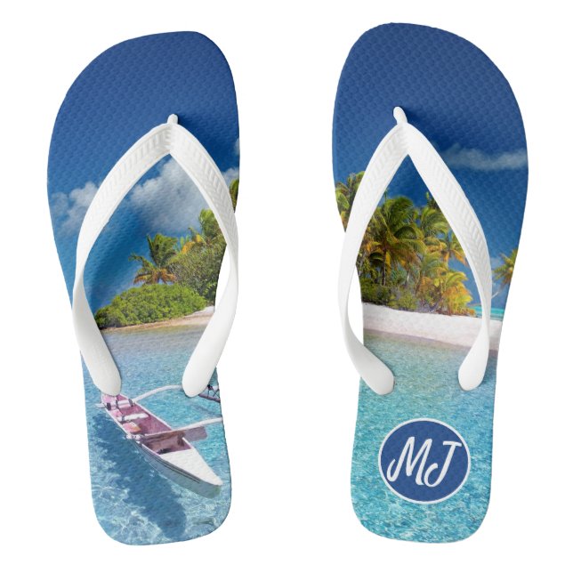 Chinelos Sunny Tropical Beach & Sand Monogramas (Pé da cama)