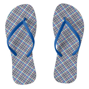 Chinelos Tecido Xadrez Impresso Cinza Azul