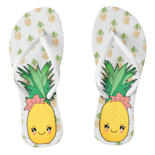 Chinelos Tema da Comida costeira do abacaxi Kawaii Tropical