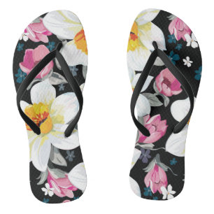 Chinelos Teste padrão da elegância com flores do narciso
